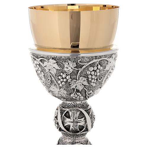Chalice 24-karat gold plated brass grapes and leaves on base and cup 2