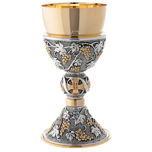 Chalice of 24K gold plated brass with grapes and leaves 1