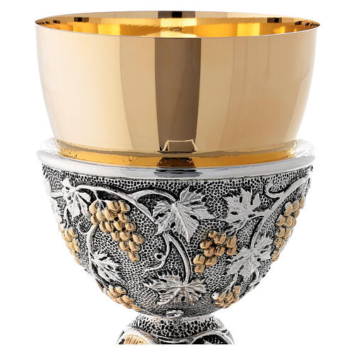 Chalice of 24K gold plated brass with grapes and leaves 2