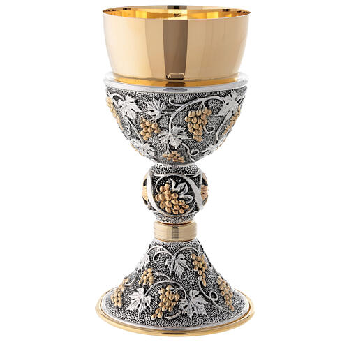 Chalice of 24K gold plated brass with grapes and leaves 4