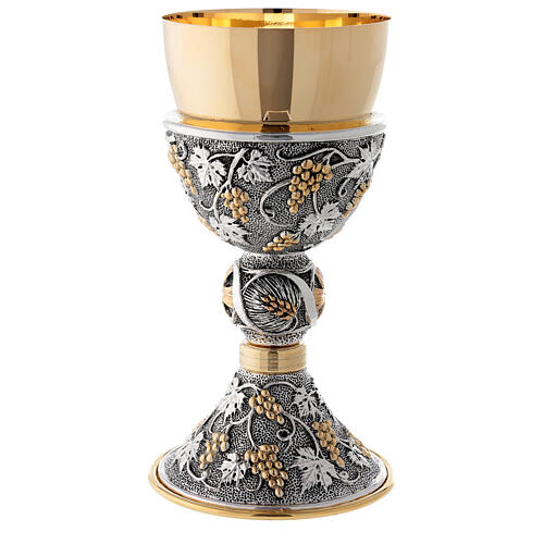 Chalice of 24K gold plated brass with grapes and leaves 5