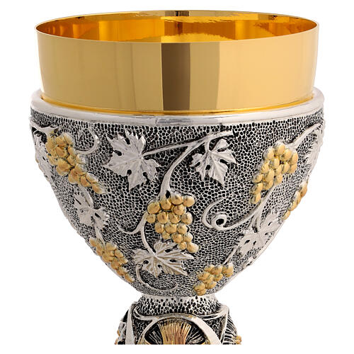 Chalice of 24K gold plated brass with grapes and leaves 2