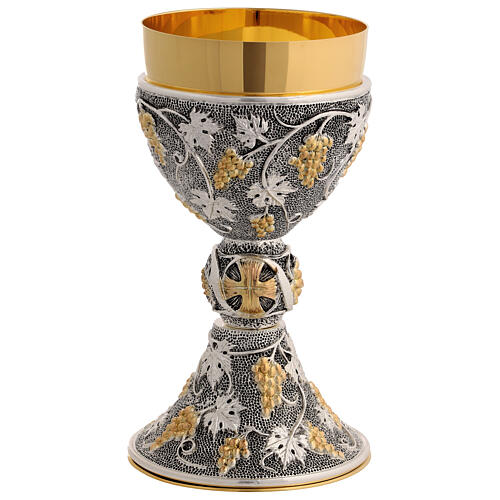 Chalice of 24K gold plated brass with grapes and leaves 5