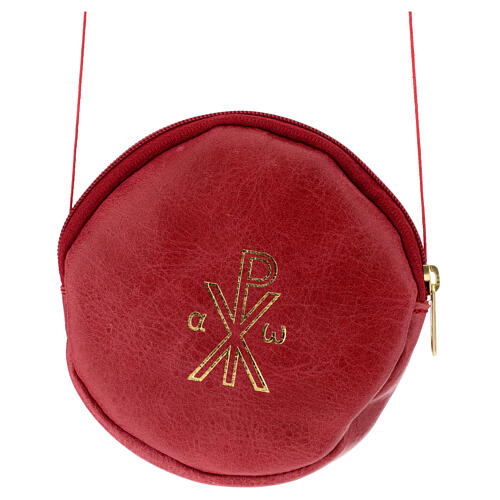 Étui pour patène 12 cm cuir véritable rouge Chi-Rho 1