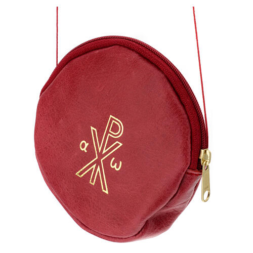 Étui pour patène 12 cm cuir véritable rouge Chi-Rho 2