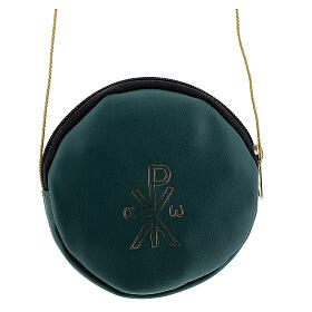 Green leather paten burse golden Chi-Rho 5 in