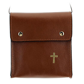 Borsa rettangolare per patena 13x12 cm vera pelle marrone