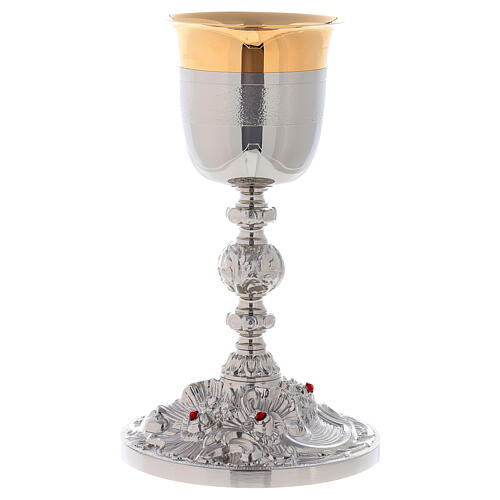 Chalice and ciborium with roses and Baroque node 24k gold plated brass 2