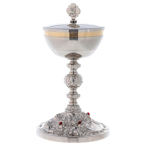 Chalice and ciborium with roses and Baroque node 24k gold plated brass 4