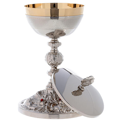 Calice et ciboire avec roses et noeud baroque laiton doré 24K 7