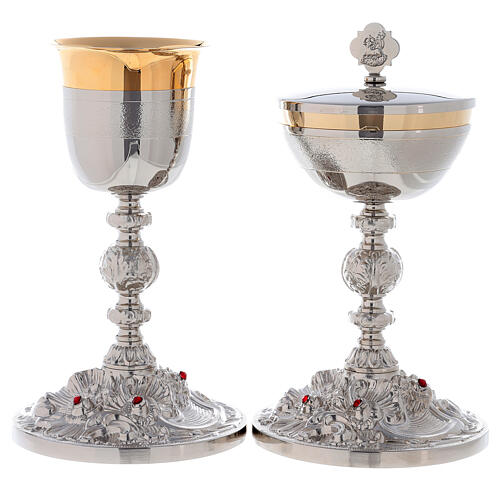 Calice e pisside con rose e nodo barocco ottone dorato 24k 1