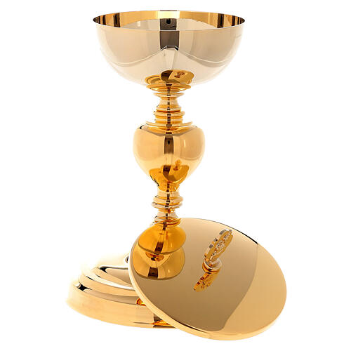 Chalice and ciborium with Lamb of God cross 24K gold plated brass 4