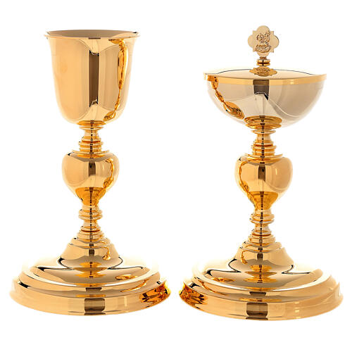 Catholic Chalice and ciborium with Lamb of Peace Cross in 24k gold plated brass 1