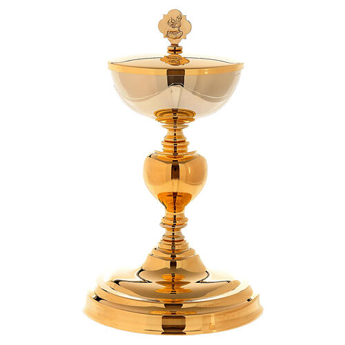 Catholic Chalice and ciborium with Lamb of Peace Cross in 24k gold plated brass 3