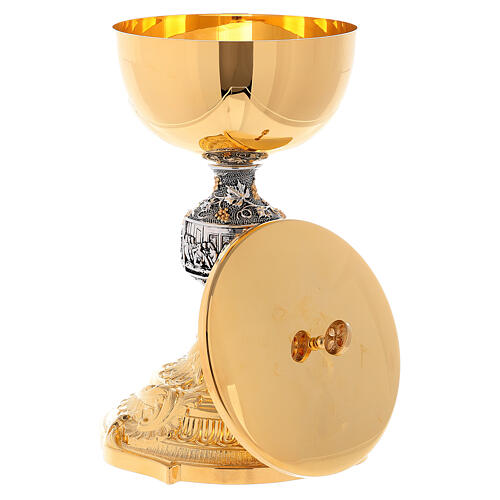 Concelebration chalice and ciborium with Last Supper node, 24K gold plated brass 8