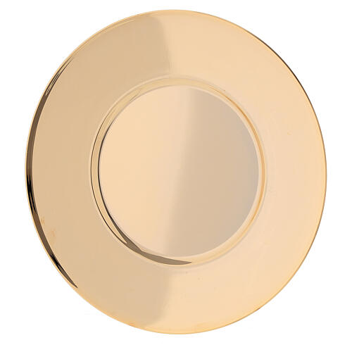 Patena latão dourado polido 24K com círculo côncavo 14 cm 1