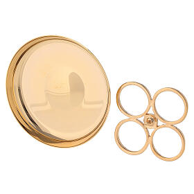 Paten with host holder gold plated brass 8 cm
