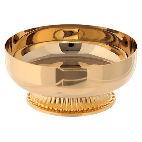 Paten in golden brass offertory 12 cm with detailed base 1