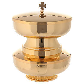 Double ciborium for concelebration in golden brass, stackable 18x14 cm