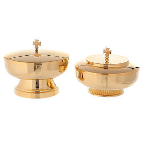 Double ciborium for concelebration in golden brass, stackable 18x14 cm