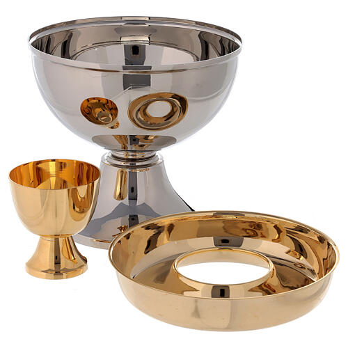 Ciborium two-species in two-tone brass, silver and gold 20 cm 2