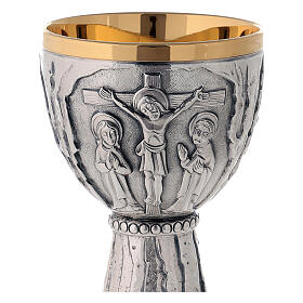 Molina chalice and ciborium with stylized Crucifixion, silver-plated brass