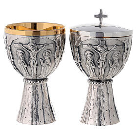 Chalice Ciborium Crucifixion Molina stylized silver-plated brass