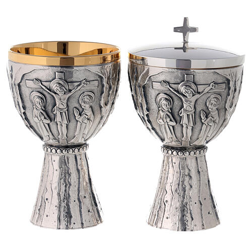 Chalice Ciborium Crucifixion Molina stylized silver-plated brass 1