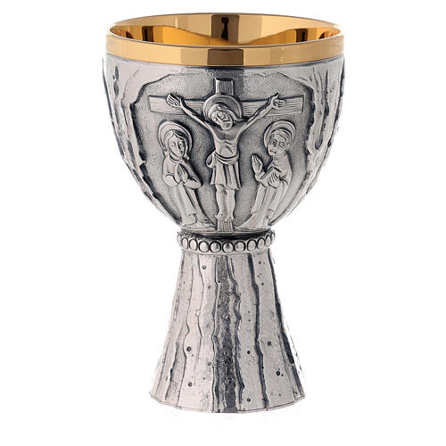 Chalice Ciborium Crucifixion Molina stylized silver-plated brass 3