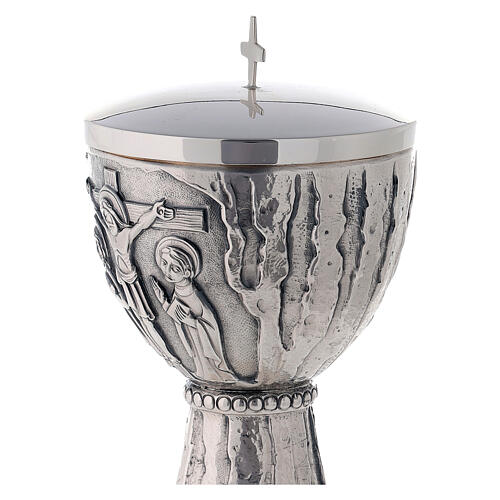 Chalice Ciborium Crucifixion Molina stylized silver-plated brass 4