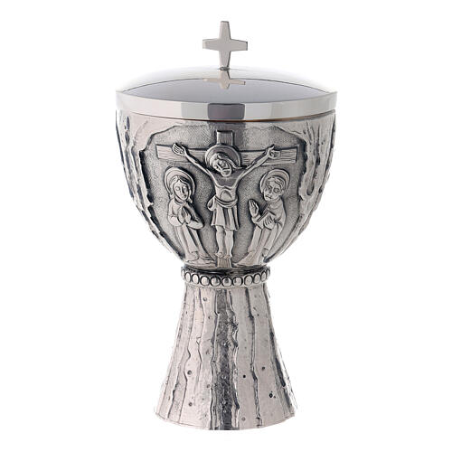 Chalice Ciborium Crucifixion Molina stylized silver-plated brass 5