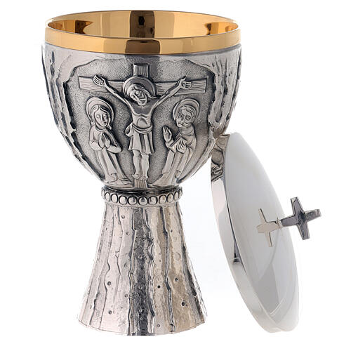 Chalice Ciborium Crucifixion Molina stylized silver-plated brass 6