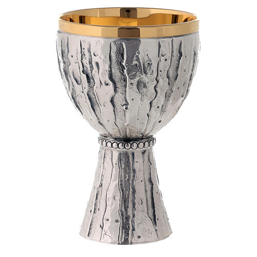 Chalice Ciborium Crucifixion Molina stylized silver-plated brass 7