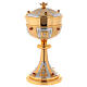 Carved chalice ciborium and paten, red synthetic stones s4