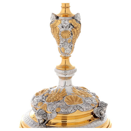 Cálice latão bicolor e copa prata 800, fundição em cera, decoração anjos, altura 30 cm 4