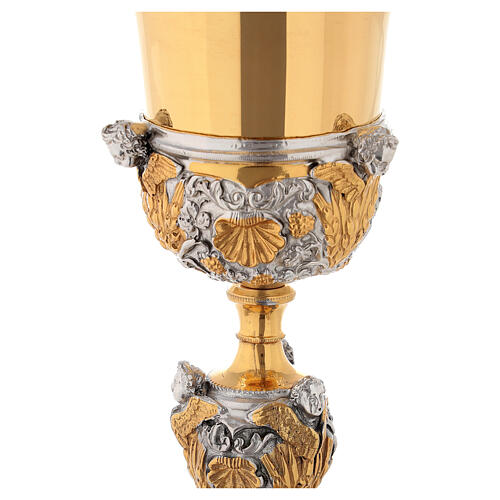 Cálice latão bicolor e copa prata 800, fundição em cera, decoração anjos, altura 30 cm 7