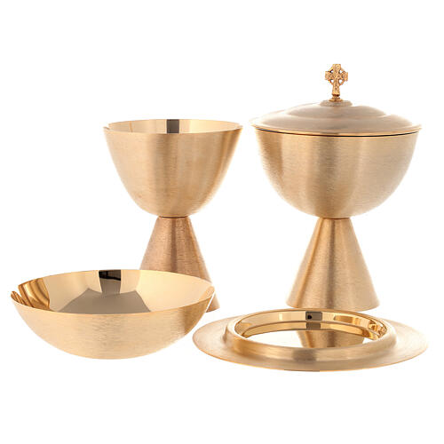 Chalice, ciborium, bowl paten and paten of gold plated brass, satin finish 1
