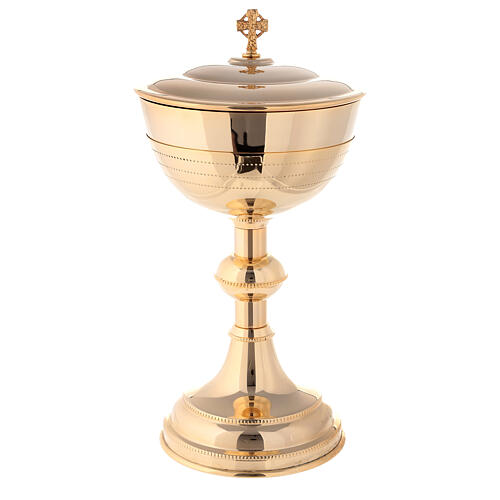 Chalice with ciborium and paten, chiseled gold plated brass 4