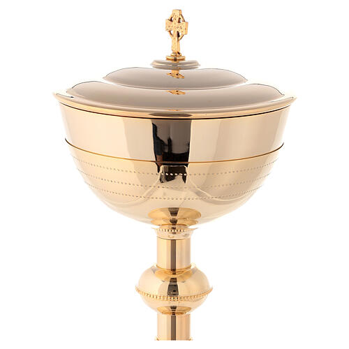 Chalice with ciborium and paten, chiseled gold plated brass 5