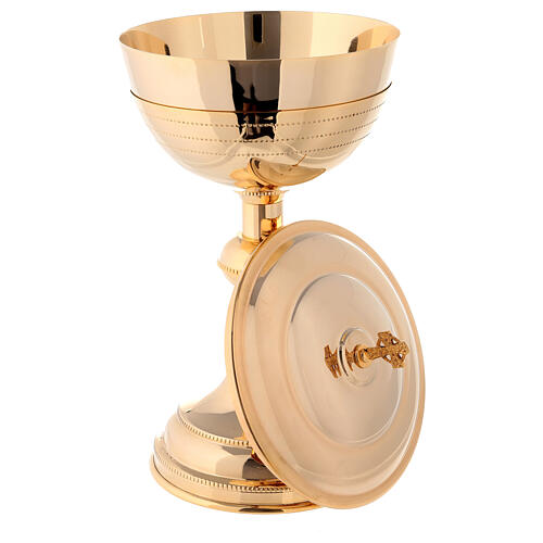 Chalice with ciborium and paten, chiseled gold plated brass 6
