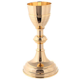 Chalice with paten and pyx in gold plated brass with engravings
