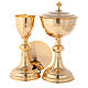 Chalice with paten and pyx in gold plated brass with engravings s1