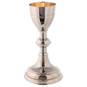 Chalice, pyx, paten, silver-plated brass, chiseled lines