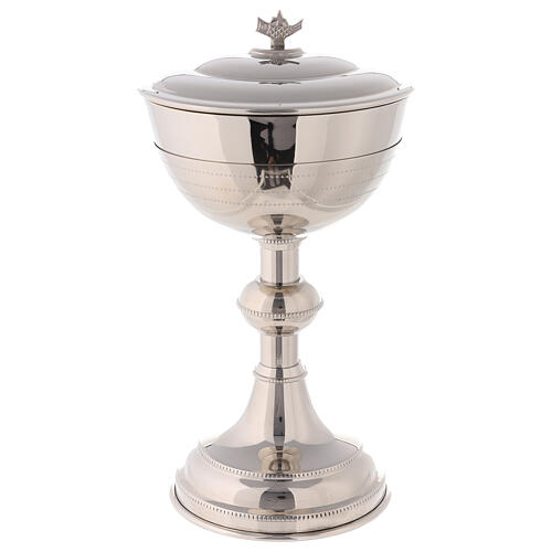 Chalice, pyx, paten, silver-plated brass, chiseled lines 4
