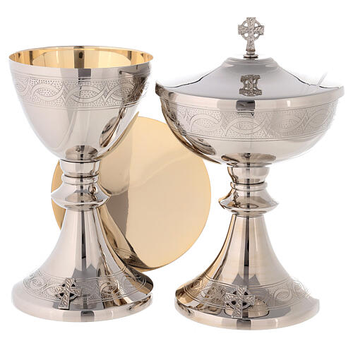 Chalice ciborium and paten, silver-plated brass, braided pattern 1