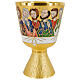 Chalice and paten Last Supper enamel gold chiselled brass s2