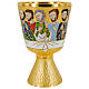 Chalice and paten Last Supper enamel gold chiselled brass s3