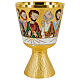 Chalice and paten Last Supper enamel gold chiselled brass s5