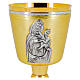 Chalice Madonna and Child with Marian lily in chiseled golden brass s2