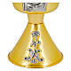 Chalice Madonna and Child with Marian lily in chiseled golden brass s3